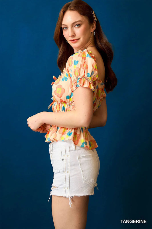 Smocked Floral Peplum Top