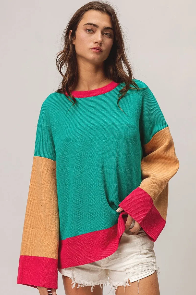 Bell Sleeve Rib Knit Sweater