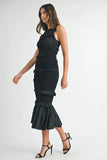 Ruffled Popcorn Smocked Mermaid Midi Dress