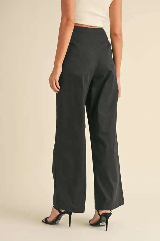 High Waist Front Pleated Detail Wide Leg Pants