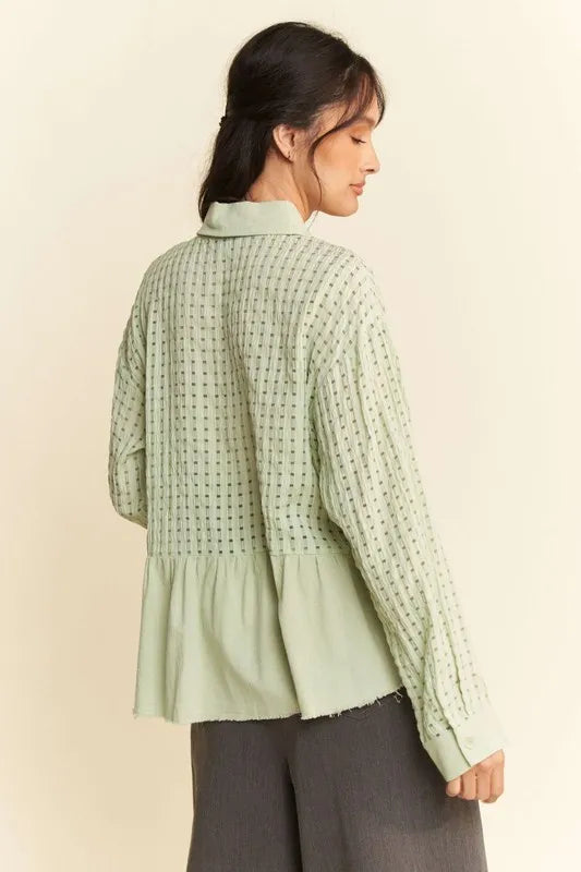 Garment Washed Jacquard Button Front Shirt