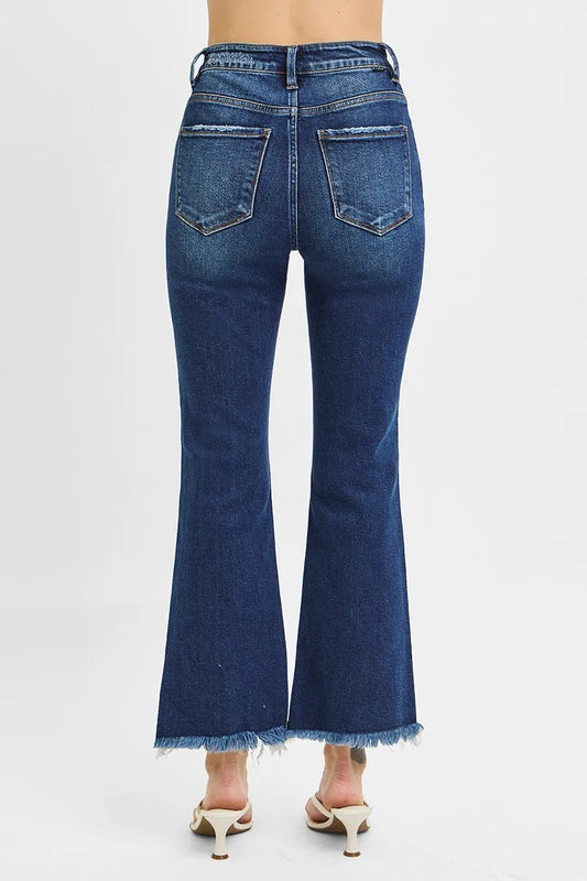 High Rise Crop Bootcut Fray Hem Jeans