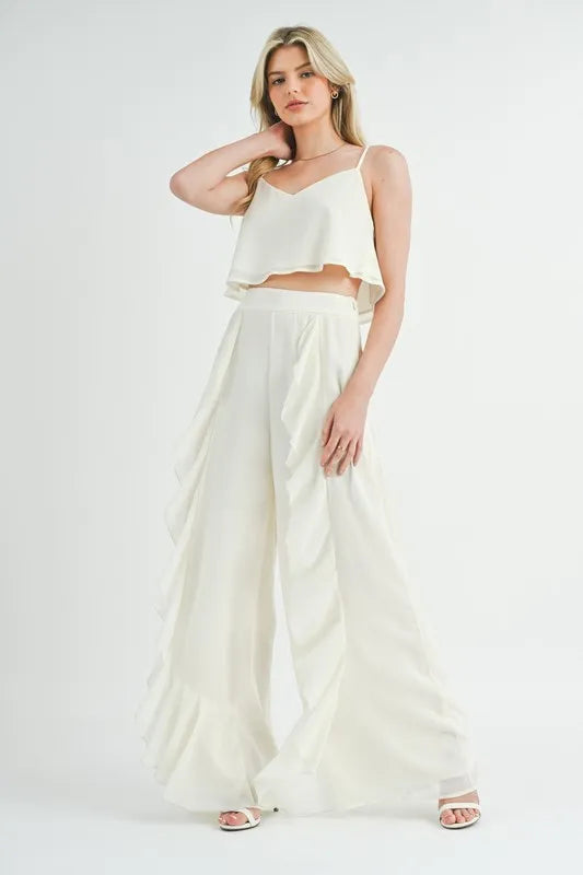 Crop Cami and Ruffled Wide Leg Pants Set