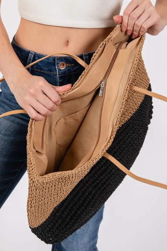 Straw Braided Beach Tote Bag