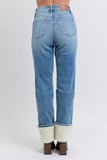 Full Size High Waist Shearling Cuff Straight Plus Size