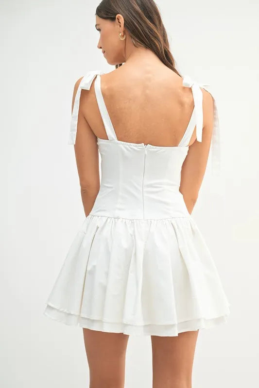 Shoulder Tie Corset Panel Mini Dress