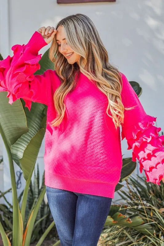Puffy Ruffles Sleeve Cozy Sweater