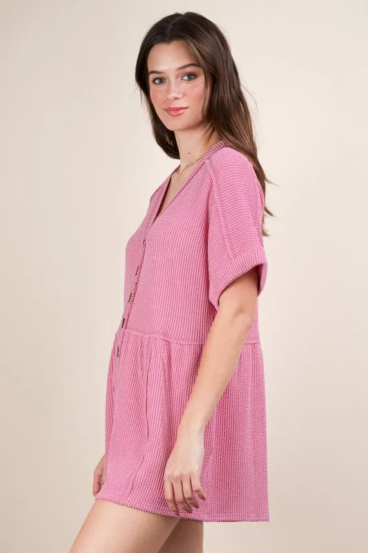 Two Tone Ribbed Knit Comfy Casual Romper