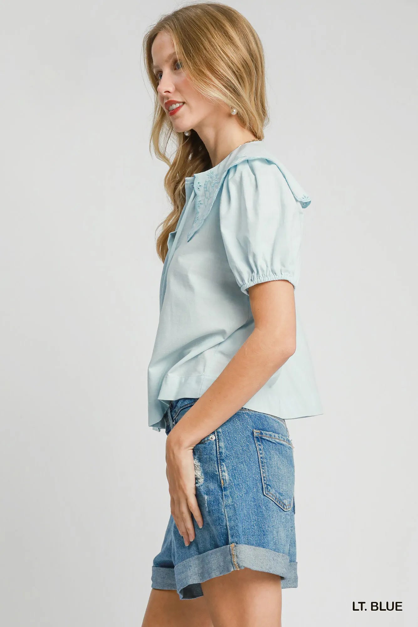 Chic Tied Collar Short Sleeve Button-Up Shirt