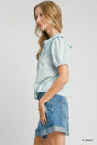 Chic Tied Collar Short Sleeve Button-Up Shirt