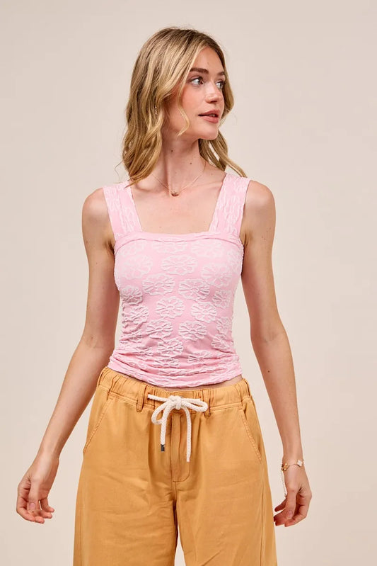 Seamless Floral Design Two-Tone Tank Top