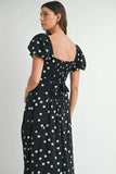 Polka Dot Puff Sleeve Midi Dress