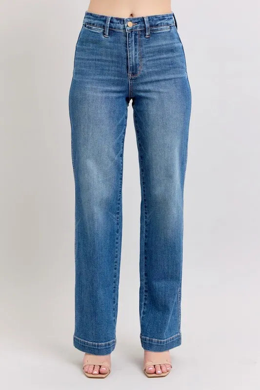 Full Size High Waist Contrast Thread Straight Plus Size