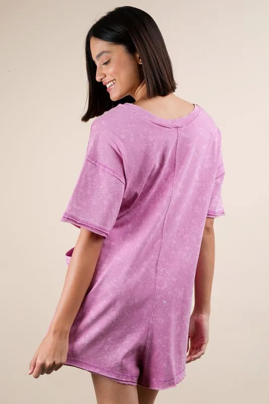 Plus Size Mineral Washed Casual Knit Romper