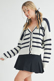 Striped V-Neck Button Down Cardigan