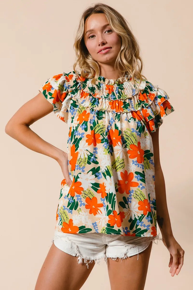 Multi Color Floral Print Woven Top