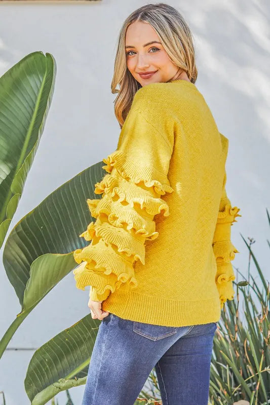 Puffy Ruffles Sleeve Cozy Sweater
