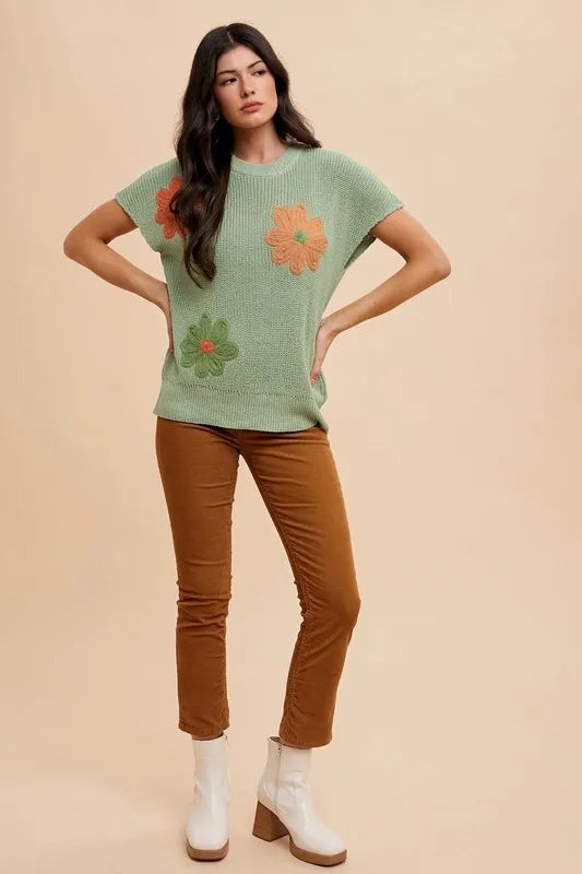 Large Flower Embo Dolman Sleeve Summer Sweater Top