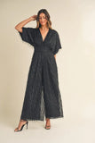 Fluffy Deep V Neck Wide Leg Jumpsuit