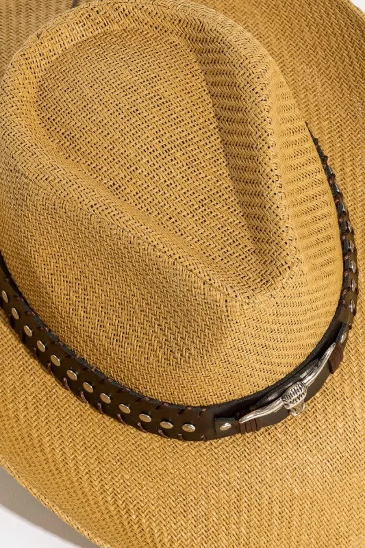 Bull Head Strap Studded Straw Cowboy Hat