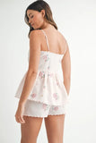 Stripe Embroidered Peplum Cami and Shorts Set