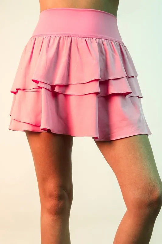 Riffled Tiered Layers Activewear Skirt with Shorts