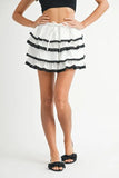 Poplin Ruffle Layered Contract Lace Trim Mini Skirt