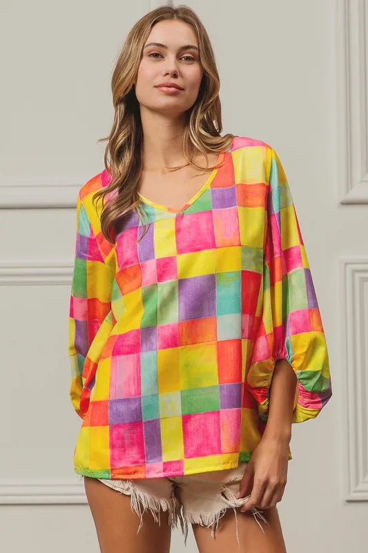 Multi Block Bubble Pop Ballon Top