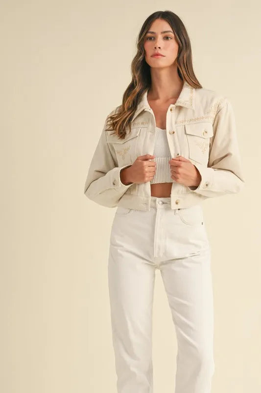 Embroidered Quilted Cropped Jacket