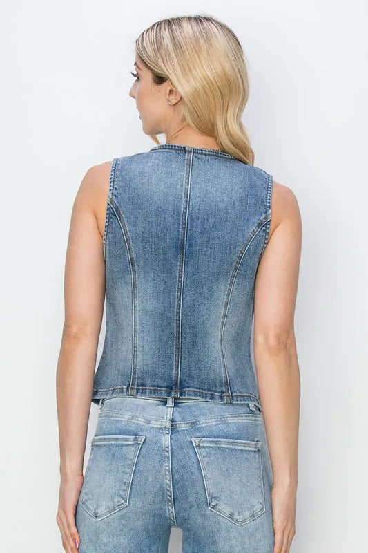 Full Size V-Neck Button Down Vest Plus Size