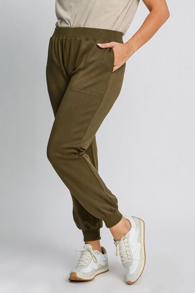 Full Size High Rise Elastic Waist Knit Joggers with Pockets Plus Size