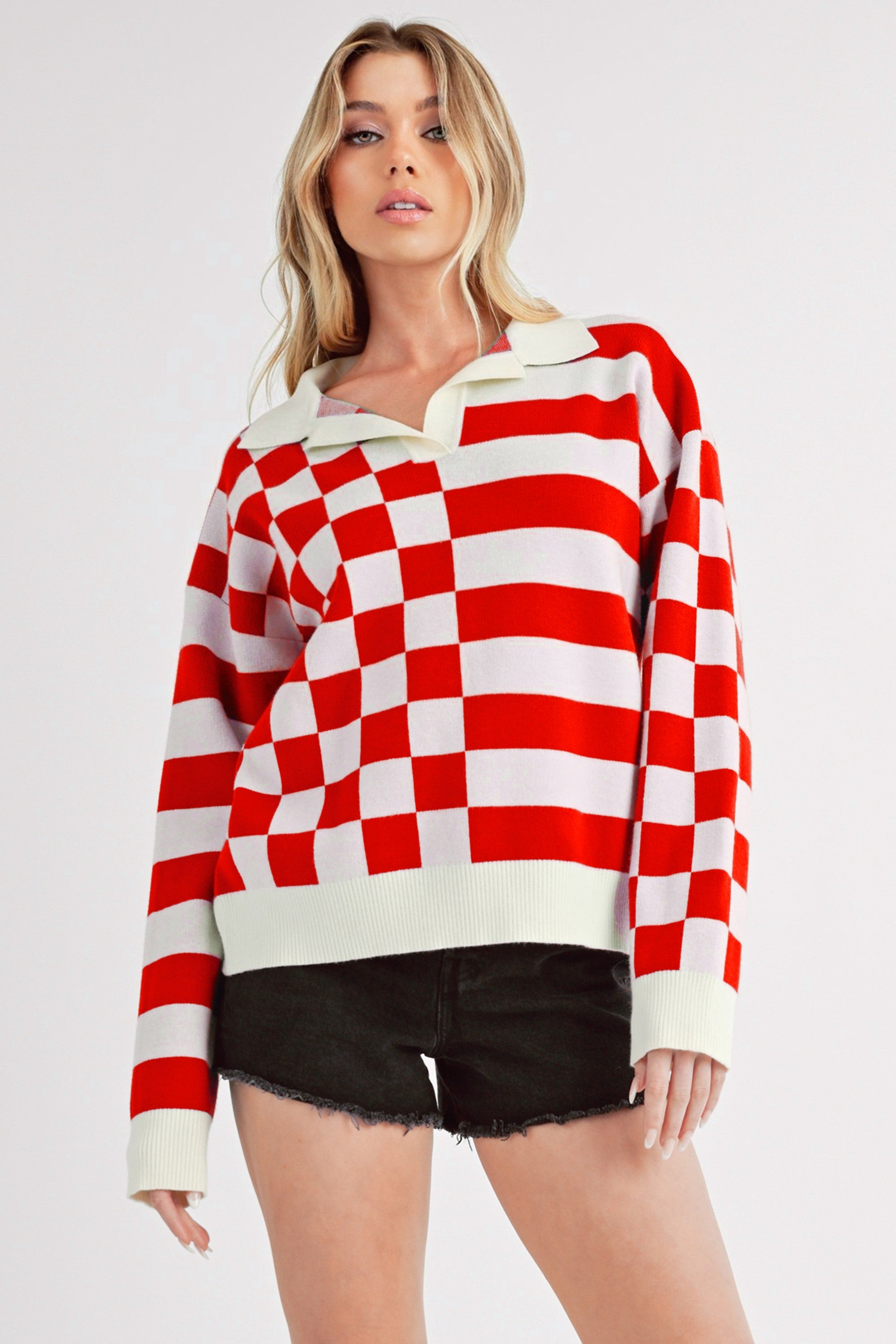 Striped & Checkered Drop Shoulder Sweater