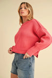 Ribbed Hem Exposed Seam Round Neck Sweater