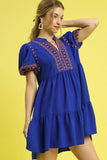Embroidered Boho Puff Sleeve Ruffle Dress