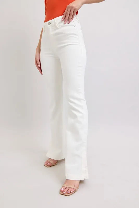 Full Size High Waist Side Slit Slim Bootcut Jeans