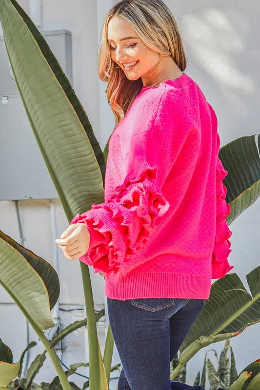 Puffy Ruffles Sleeve Cozy Sweater