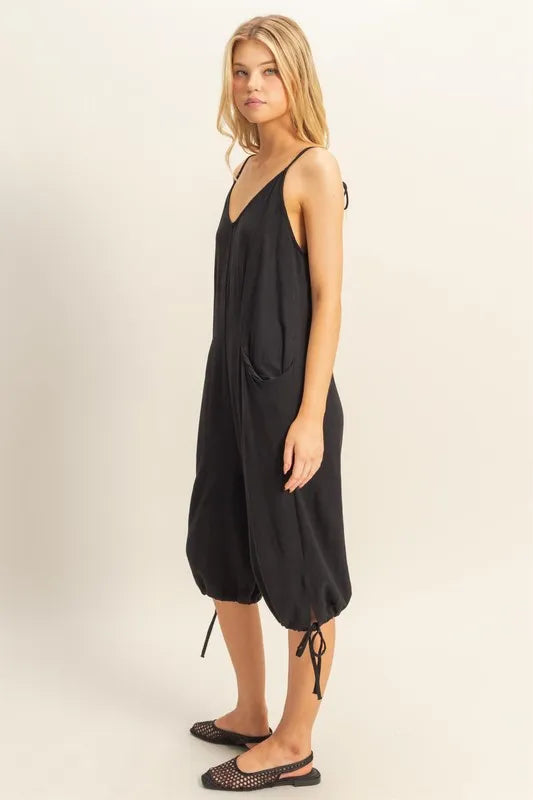 V-Neck Pocket Detail Side Tie Hem Romper