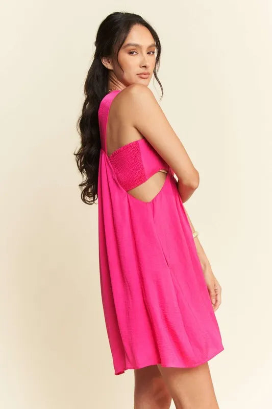 Washed Satin Cutout Skirt Bandeau Mini Dress