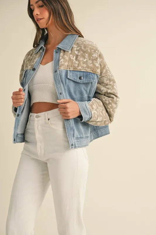 Quilted Paisley Print Contrast Denim Jacket