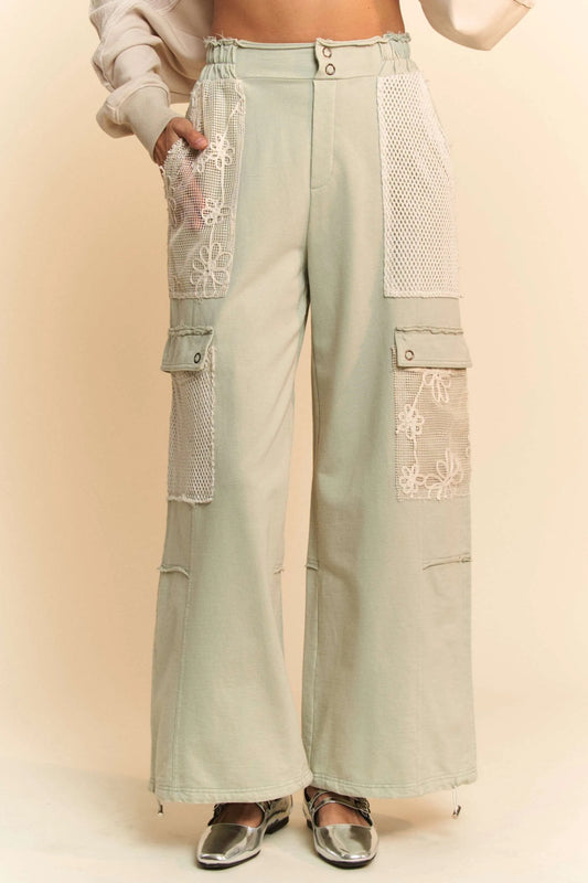 Lace Patchwork Bottom Opening Adjustable Pants
