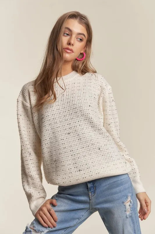 Rhinestone Accent Sweater Top