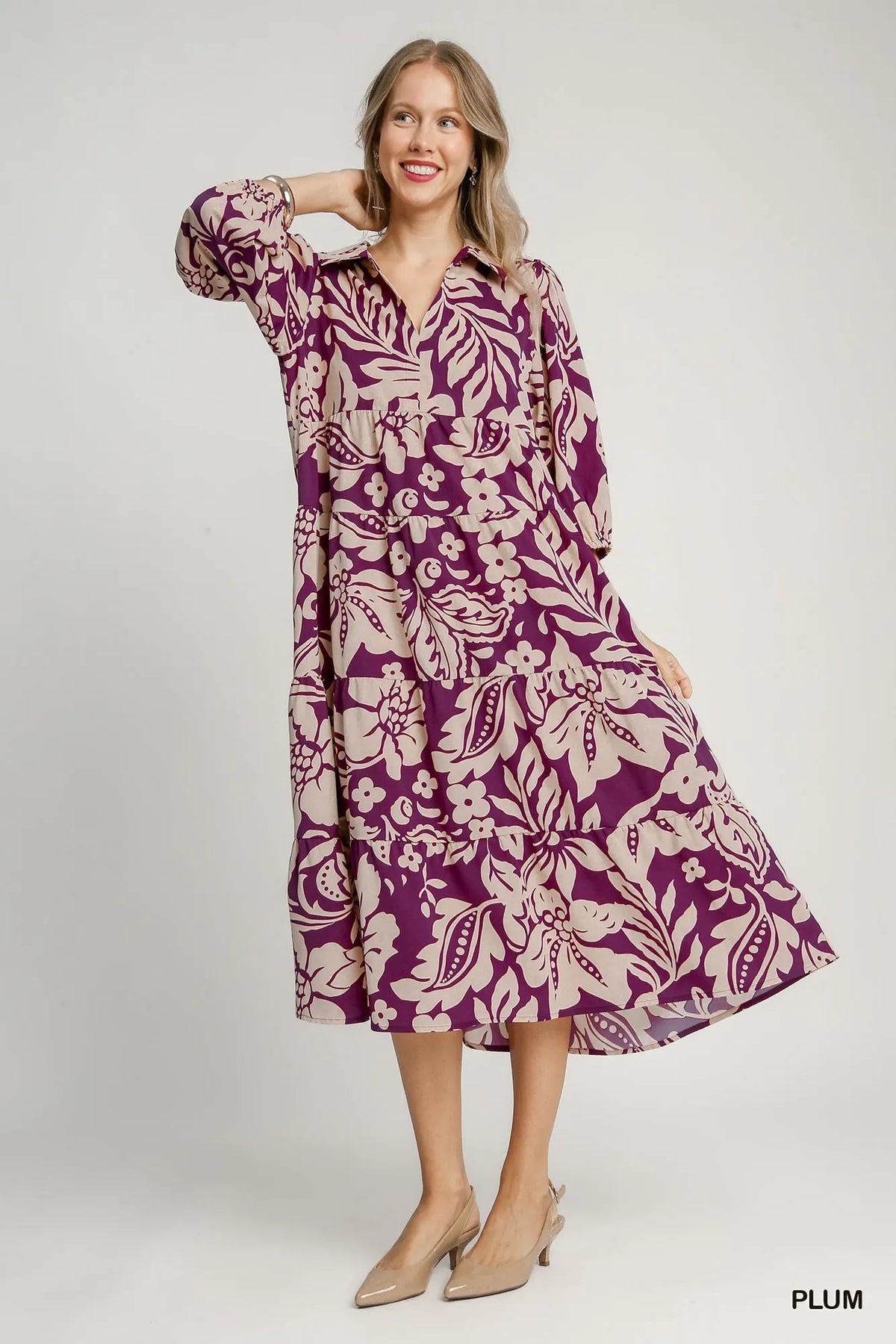 Tiered Midi Dress with Floral Pattern