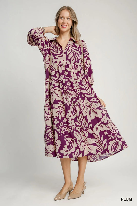 Tiered Midi Dress with Floral Pattern