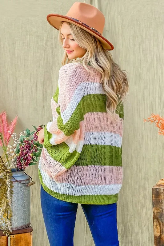 Multi Striped Mesh Pullover Spring Sweater