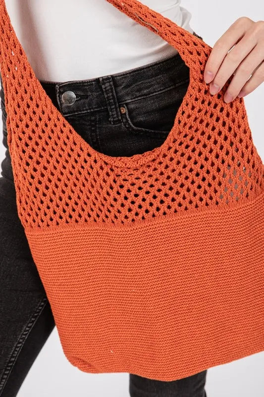 Half Pointelle Knit Tote Bag