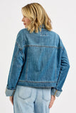 Vintage-Inspired Denim Jacket with Cargo Pockets and Adjustable Sleeves