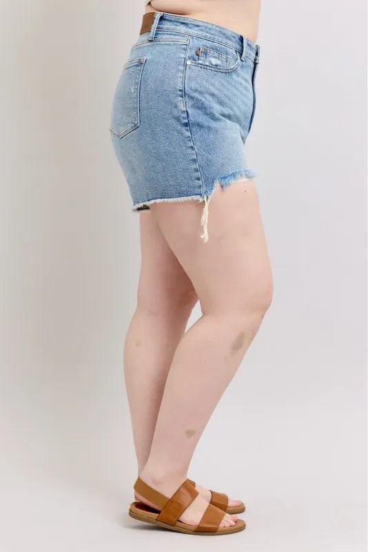 Plus Size HW Rigid Magic Destroy Cut Off Denim Shorts