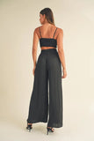 Smocked Bralette Crop Top and Wide Leg Pants Set