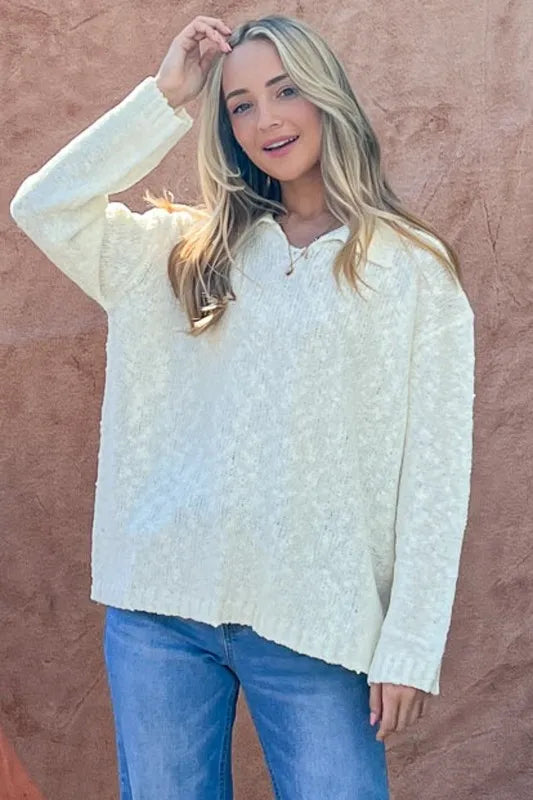 Textured Basic Collar Neck Sweater Pullover