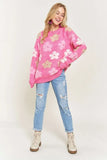 Full Size Floral Popped 2-Tone Sweater Top Plus Size